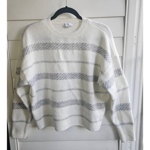 Topshop White and Grey Striped Crewneck Sweater Classic Pullover Knit Size 6 - Picture 1 of 9